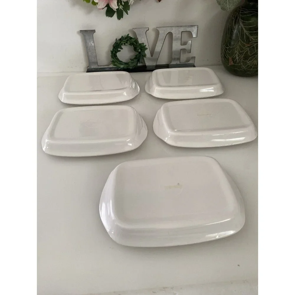 Vintage Set of Five 5 Mini Trays Or Plates Flowered Ceramic Glass  7